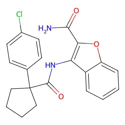 3-(1-(4-Chlorophenyl)cyclopentanecarboxamido)benzofuran-2-carboxamide structure