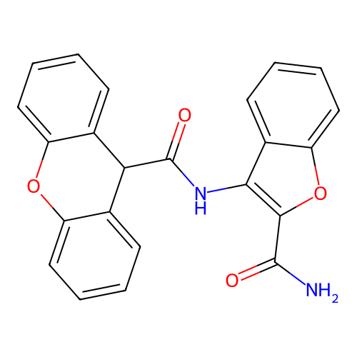 N-(2-carbamoyl-1-benzofuran-3-yl)-9H-xanthene-9-carboxamide structure