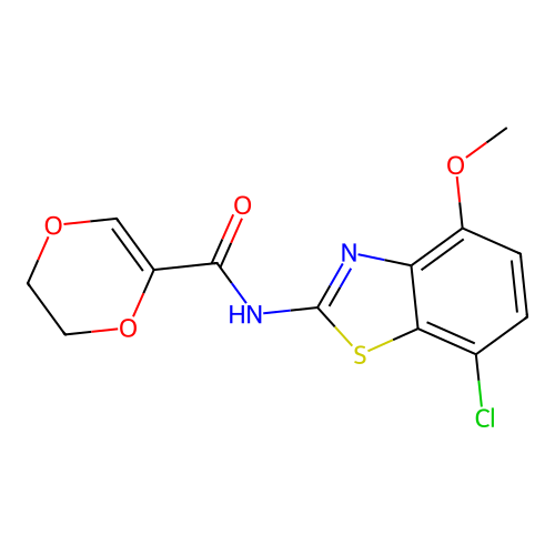 N-(7-chloro-4-methoxybenzo[d]thiazol-2-yl)-5,6-dihydro-1,4-dioxine-2-carboxamide structure