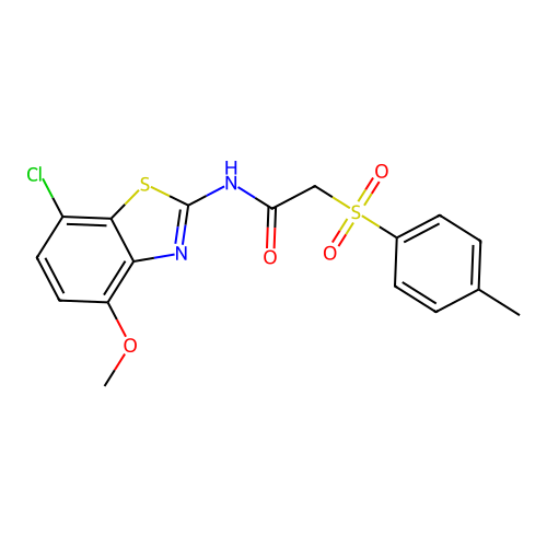 N-(7-chloro-4-methoxybenzo[d]thiazol-2-yl)-2-tosylacetamide structure