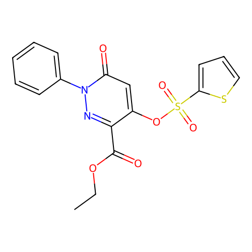 Ethyl 6-oxo-1-phenyl-4-thiophen-2-ylsulfonyloxypyridazine-3-carboxylate structure
