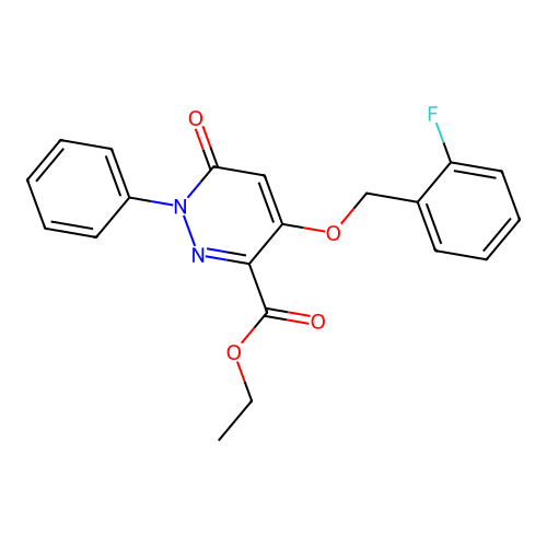 Ethyl 4-((2-fluorobenzyl)oxy)-6-oxo-1-phenyl-1,6-dihydropyridazine-3-carboxylate structure
