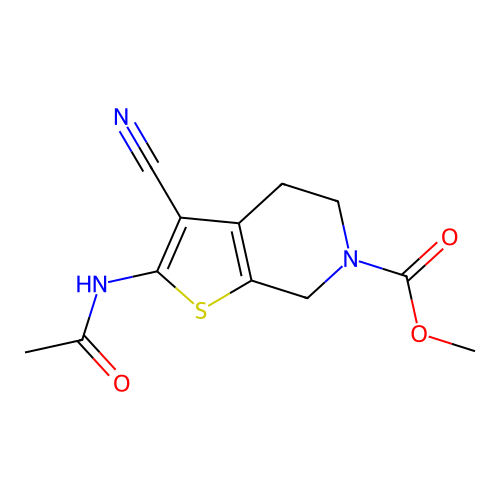 methyl 2-acetamido-3-cyano-4,5-dihydrothieno[2,3-c]pyridine-6(7H)-carboxylate structure