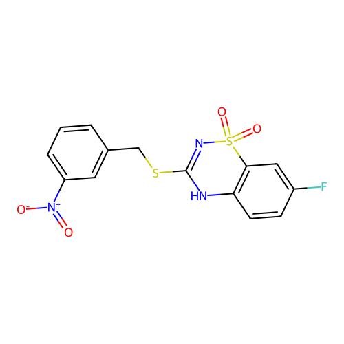 7-fluoro-3-[(3-nitrobenzyl)thio]-4H-1,2,4-benzothiadiazine 1,1-dioxide structure