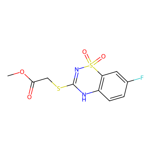 methyl 2-((7-fluoro-1,1-dioxido-4H-benzo[e][1,2,4]thiadiazin-3-yl)thio)acetate structure