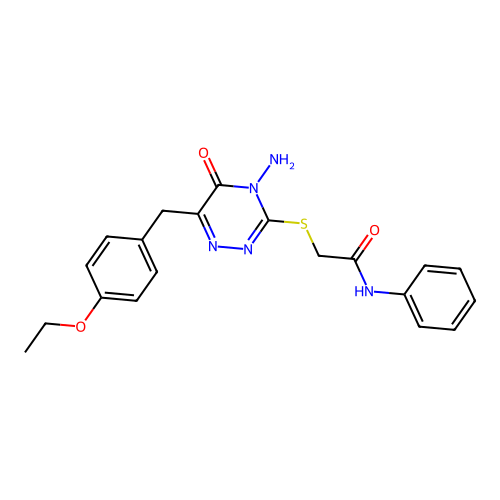 2-({4-amino-6-[(4-ethoxyphenyl)methyl]-5-oxo-4,5-dihydro-1,2,4-triazin-3-yl}sulfanyl)-N-phenylacetamide structure