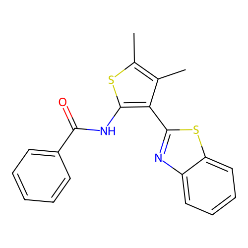 N-(3-(benzo[d]thiazol-2-yl)-4,5-dimethylthiophen-2-yl)benzamide structure
