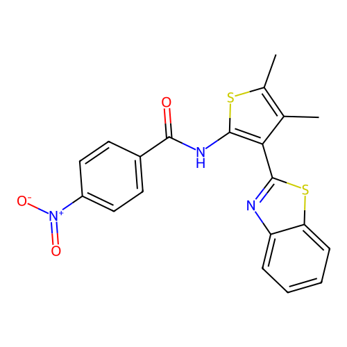 N-(3-(benzo[d]thiazol-2-yl)-4,5-dimethylthiophen-2-yl)-4-nitrobenzamide structure