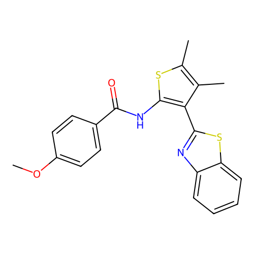 N-(3-(benzo[d]thiazol-2-yl)-4,5-dimethylthiophen-2-yl)-4-methoxybenzamide structure