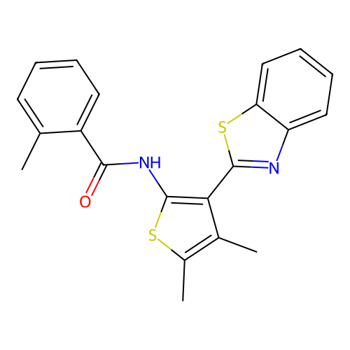 N-(3-(benzo[d]thiazol-2-yl)-4,5-dimethylthiophen-2-yl)-2-methylbenzamide structure