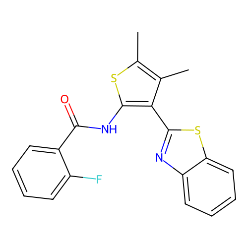 N-(3-(benzo[d]thiazol-2-yl)-4,5-dimethylthiophen-2-yl)-2-fluorobenzamide structure