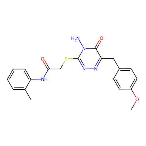 2-({4-amino-6-[(4-methoxyphenyl)methyl]-5-oxo-4,5-dihydro-1,2,4-triazin-3-yl}sulfanyl)-N-(2-methylphenyl)acetamide structure