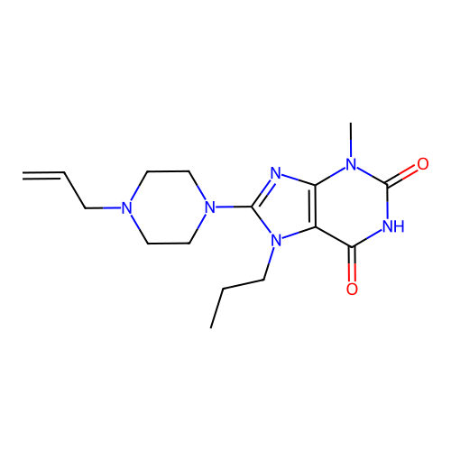 3-Methyl-8-(4-prop-2-enylpiperazin-1-yl)-7-propylpurine-2,6-dione structure