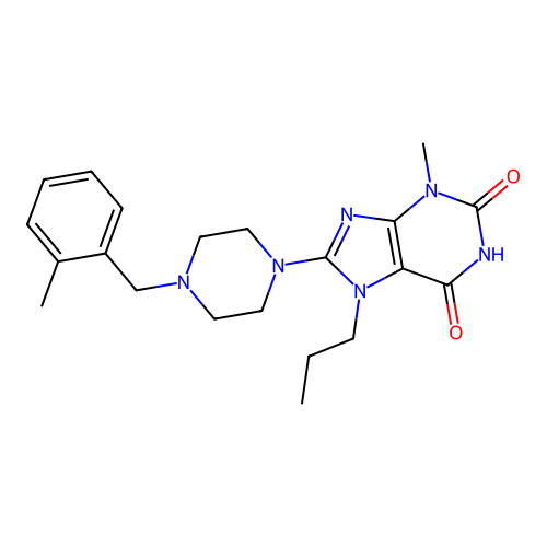 3-Methyl-8-[4-[(2-methylphenyl)methyl]piperazin-1-yl]-7-propylpurine-2,6-dione structure