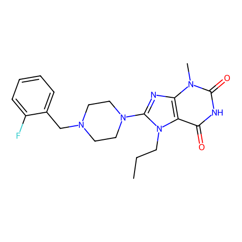 8-[4-[(2-Fluorophenyl)methyl]piperazin-1-yl]-3-methyl-7-propylpurine-2,6-dione structure