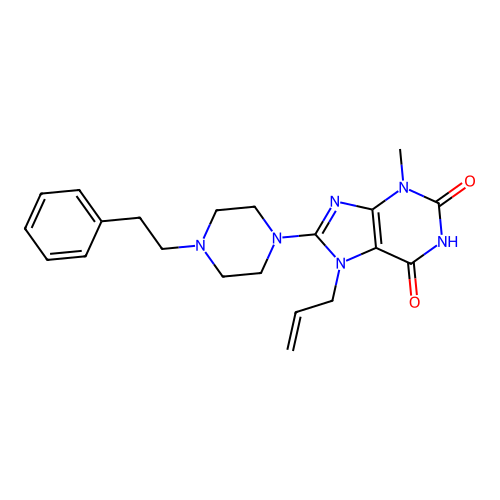 7-allyl-3-methyl-8-(4-phenethylpiperazin-1-yl)-1H-purine-2,6(3H,7H)-dione structure