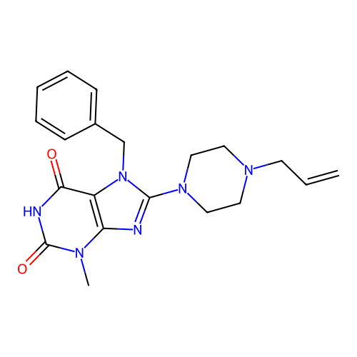 7-Benzyl-3-methyl-8-(4-prop-2-enylpiperazin-1-yl)purine-2,6-dione structure