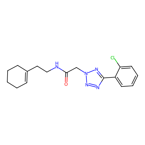 2-[5-(2-chlorophenyl)-2H-tetrazol-2-yl]-N-[2-(cyclohex-1-en-1-yl)ethyl]acetamide structure