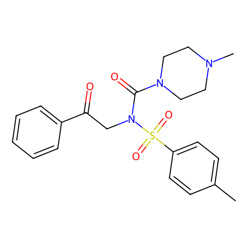 4-methyl-N-(4-methylphenyl)sulfonyl-N-phenacylpiperazine-1-carboxamide structure