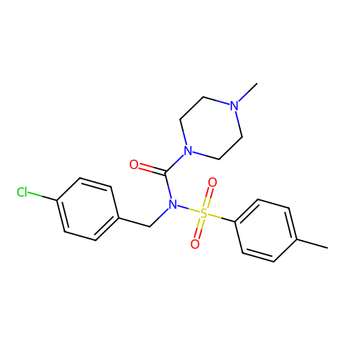 N-(4-chlorobenzyl)-4-methyl-N-tosylpiperazine-1-carboxamide structure