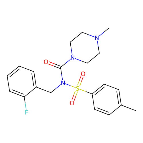 N-(2-fluorobenzyl)-4-methyl-N-tosylpiperazine-1-carboxamide structure