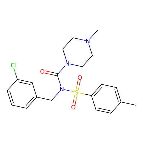 N-(3-chlorobenzyl)-4-methyl-N-tosylpiperazine-1-carboxamide structure