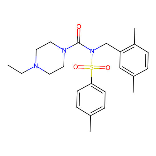 N-(2,5-dimethylbenzyl)-4-ethyl-N-tosylpiperazine-1-carboxamide structure