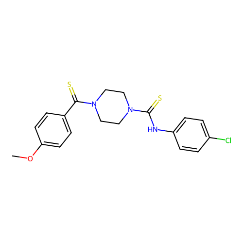 N-(4-chlorophenyl)-4-(4-methoxybenzenecarbothioyl)piperazine-1-carbothioamide structure