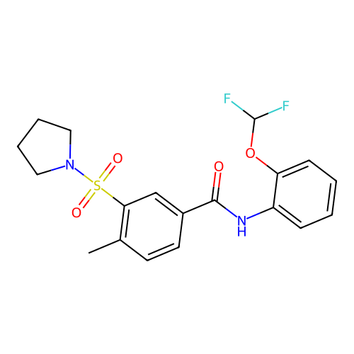 N-(2-(difluoromethoxy)phenyl)-4-methyl-3-(pyrrolidin-1-ylsulfonyl)benzamide structure