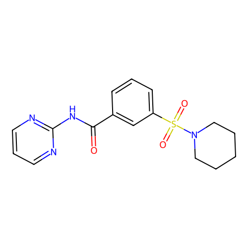 3-piperidin-1-ylsulfonyl-N-pyrimidin-2-ylbenzamide structure