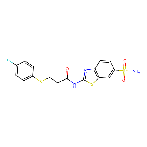 3-((4-fluorophenyl)thio)-N-(6-sulfamoylbenzo[d]thiazol-2-yl)propanamide structure