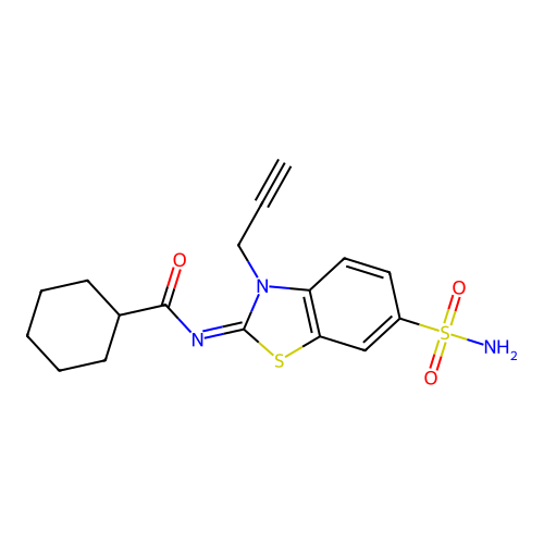 N-(3-prop-2-ynyl-6-sulfamoyl-1,3-benzothiazol-2-ylidene)cyclohexanecarboxamide structure