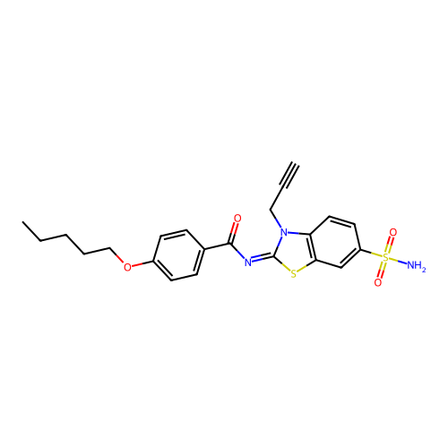 4-pentoxy-N-(3-prop-2-ynyl-6-sulfamoyl-1,3-benzothiazol-2-ylidene)benzamide structure
