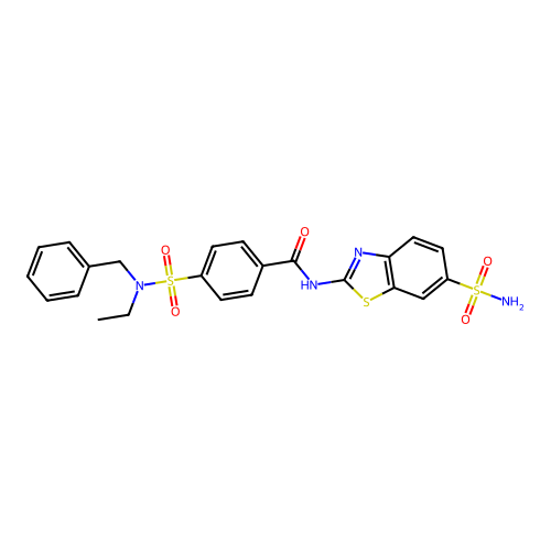 4-[benzyl(ethyl)sulfamoyl]-N-(6-sulfamoyl-1,3-benzothiazol-2-yl)benzamide structure