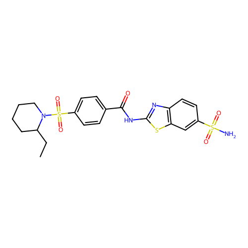 4-((2-ethylpiperidin-1-yl)sulfonyl)-N-(6-sulfamoylbenzo[d]thiazol-2-yl)benzamide structure