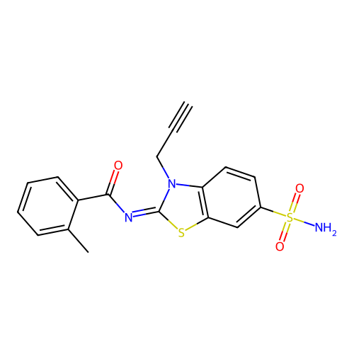 2-methyl-N-(3-prop-2-ynyl-6-sulfamoyl-1,3-benzothiazol-2-ylidene)benzamide structure