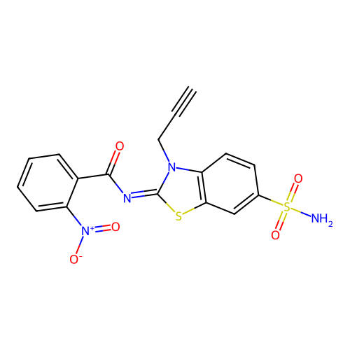 2-nitro-N-(3-prop-2-ynyl-6-sulfamoyl-1,3-benzothiazol-2-ylidene)benzamide structure