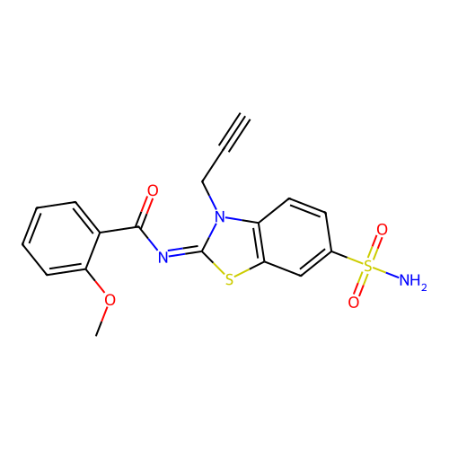 2-methoxy-N-(3-prop-2-ynyl-6-sulfamoyl-1,3-benzothiazol-2-ylidene)benzamide structure