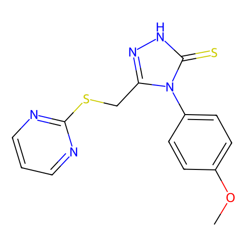 4-(4-methoxyphenyl)-3-(pyrimidin-2-ylsulfanylmethyl)-1H-1,2,4-triazole-5-thione structure