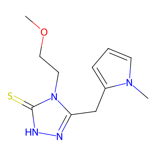 4-(2-methoxyethyl)-5-((1-methyl-1H-pyrrol-2-yl)methyl)-4H-1,2,4-triazole-3-thiol structure