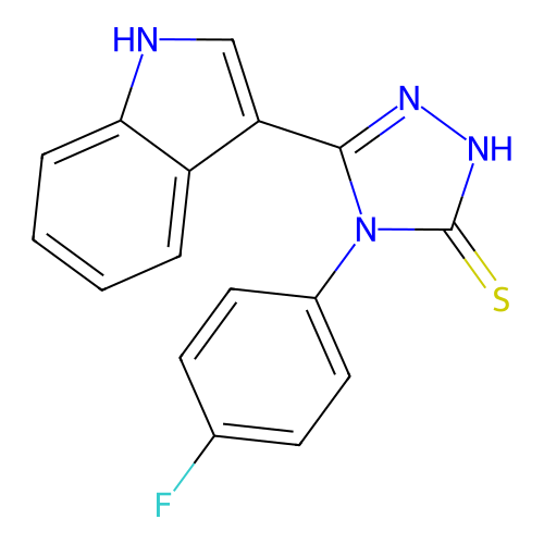 4-(4-fluorophenyl)-5-(1{H}-indol-3-yl)-4{H}-1,2,4-triazole-3-thiol structure