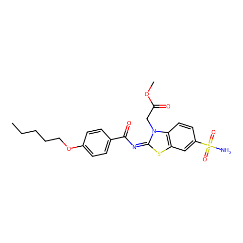 (Z)-methyl 2-(2-((4-(pentyloxy)benzoyl)imino)-6-sulfamoylbenzo[d]thiazol-3(2H)-yl)acetate structure