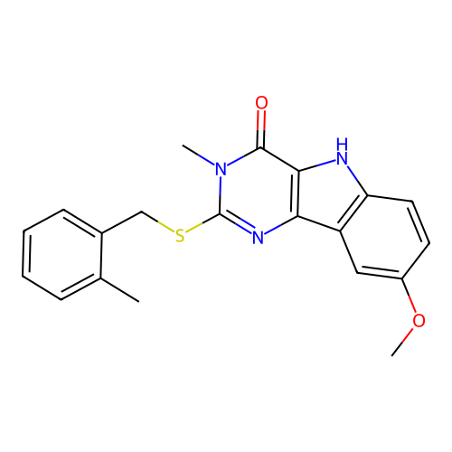 8-methoxy-3-methyl-2-[(2-methylbenzyl)sulfanyl]-3,5-dihydro-4H-pyrimido[5,4-b]indol-4-one structure