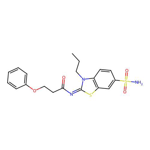 3-phenoxy-N-(3-propyl-6-sulfamoyl-1,3-benzothiazol-2-ylidene)propanamide structure