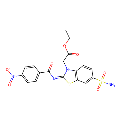 Ethyl 2-[2-(4-nitrobenzoyl)imino-6-sulfamoyl-1,3-benzothiazol-3-yl]acetate structure
