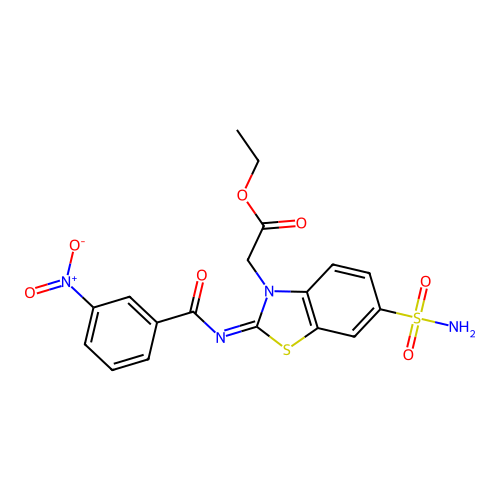 Ethyl 2-[2-(3-nitrobenzoyl)imino-6-sulfamoyl-1,3-benzothiazol-3-yl]acetate structure