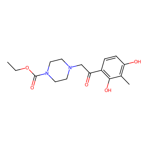 Ethyl 4-[2-(2,4-dihydroxy-3-methylphenyl)-2-oxoethyl]piperazine-1-carboxylate structure