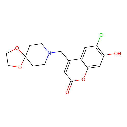4-(1,4-dioxa-8-azaspiro[4.5]decan-8-ylmethyl)-6-chloro-7-hydroxy-2H-chromen-2-one structure