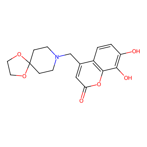 4-(1,4-Dioxa-8-azaspiro[4.5]decan-8-ylmethyl)-7,8-dihydroxychromen-2-one structure