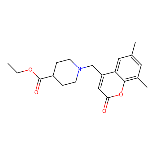 ethyl 1-((6,8-dimethyl-2-oxo-2H-chromen-4-yl)methyl)piperidine-4-carboxylate structure